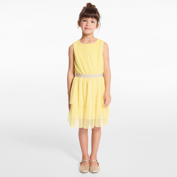 فستان أصفر مزين بالترتر بدون أكمام للفتيات